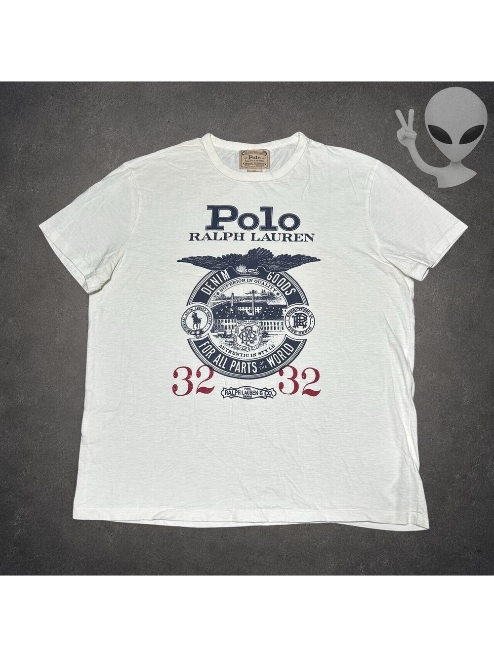 Denim & Supply Ralph Lauren Men L White T-Shirt Graphic Eagle Americana 32